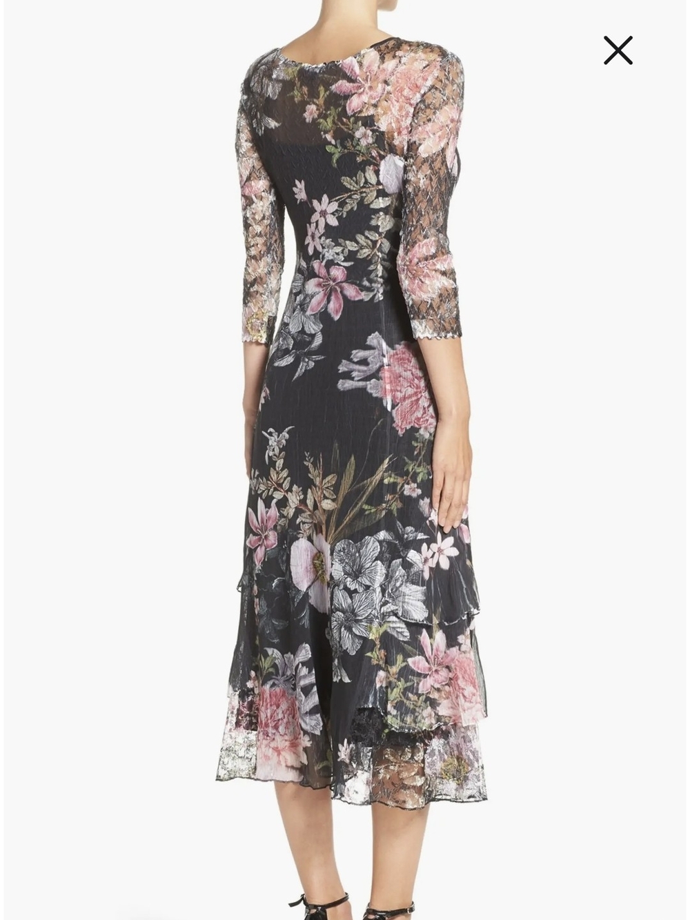 Komarov Floral Print Charmeuse & Lace Cocktail Dress w/ Plisse Slip - Size M - Picture 2 of 16